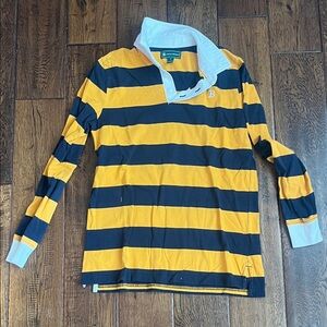 Brooks Brothers Yellow & Navy Striped Rugby Polo